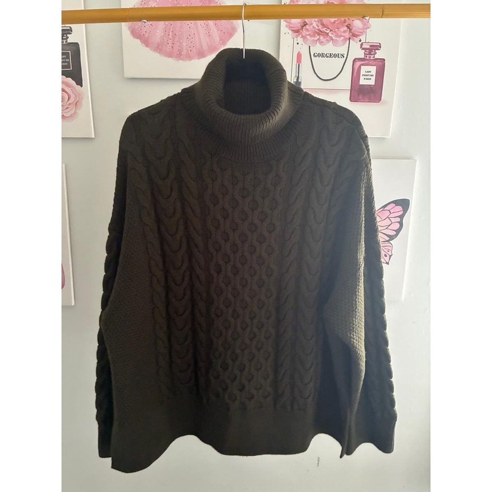 Banana Republic 100% Merino Wool Cable Knit Turtleneck Sweater Olive Green XL‎